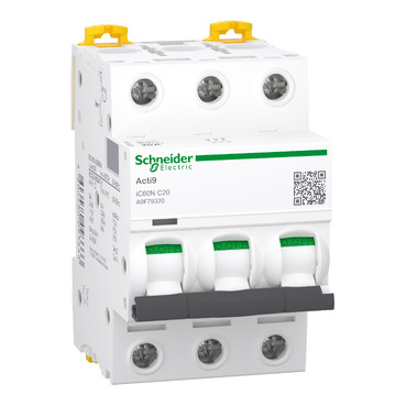 [A9F79320] INTERRUPTOR AUTOMÁTICO MAGNETOTÉRMICO IC60N 3P 20A CURVA-C, SCHNEIDER ELECTRIC