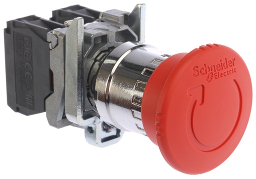 [XB4BS8445] PULSADOR SETA DIÁMETRO 40 GIRAR ROJO EMBELLECEDOR METÁLICO, SCHNEIDER ELECTRIC