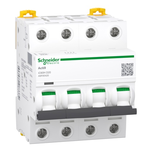 [A9F85420] INTERRUPTOR AUTOMÁTICO MAGNOTÉRMICO ACTI 9 IC60H 4P 20A D 10 KA, SCHNEIDER ELECTRIC