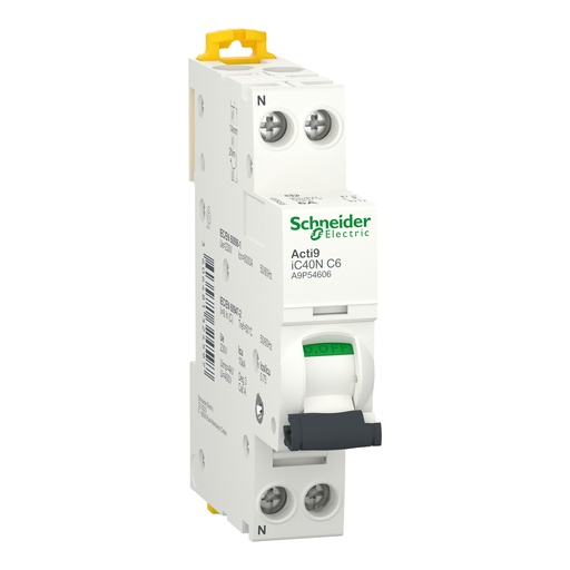 [A9P54606] INTERRUPTOR AUTOMÁTICO EN MINIATURA ACTI 9 IC40N 1PN C 6A 6000A/10KA, SCHNEIDER ELECTRIC