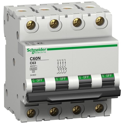 [24362] INTERRUPTOR AUTOMÁTICO MAGNETOTÉRMICO iC60N 4P 10A CURVA-C, SCHNEIDER ELECTRIC
