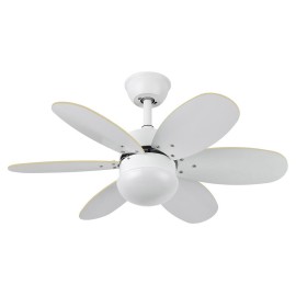 VENTILADOR DC ALVES 2XE27 6 ASPAS REVERSIBLE. HAYA/PLATA 41X85D CONTROL REMOTO Y TEMPORIZADOR, BLANCO / NEGRO / NIQUEL / CUERO / PASTEL, FABRILAMP